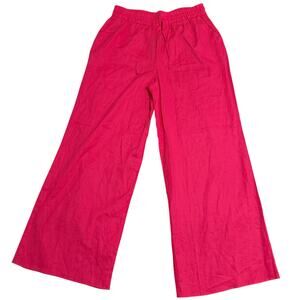 NEW Express Linen Blend High Waisted Wide Leg Pull On Pants Hot Pink Medium